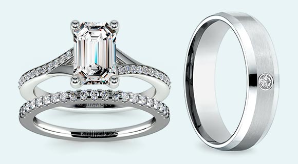 Wedding Ring Sets for Emerald Rings with Side Diamonds