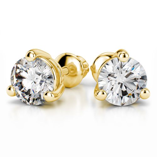 Three Prong Earring Settings in Yellow Gold