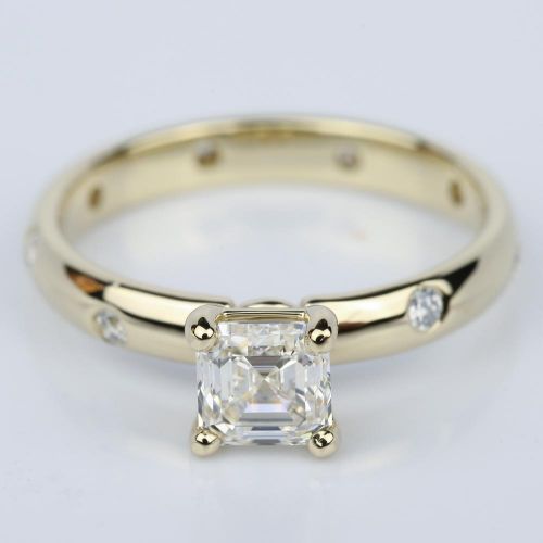 Asscher Cut Inset Diamond Engagement Ring in Yellow Gold (1.01 ct.)
