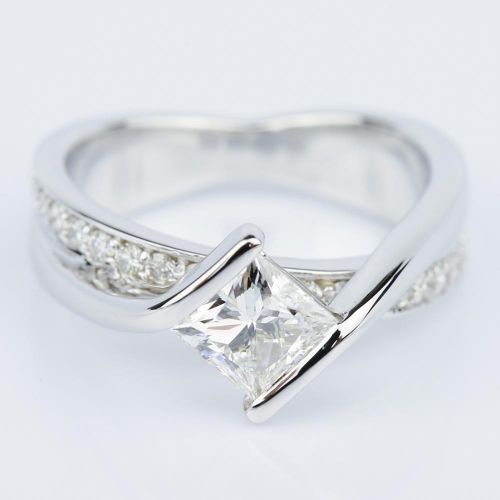 Bezel Bridge  Princess  Diamond Engagement  Ring  in White 