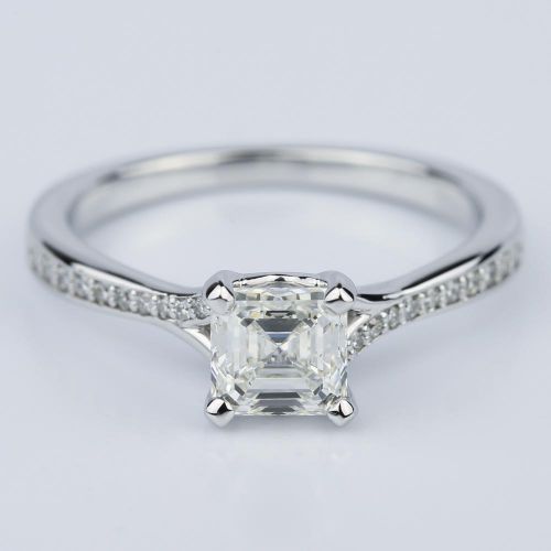Split Shank Micropave Asscher Diamond Engagement Ring in White Gold (1. ...