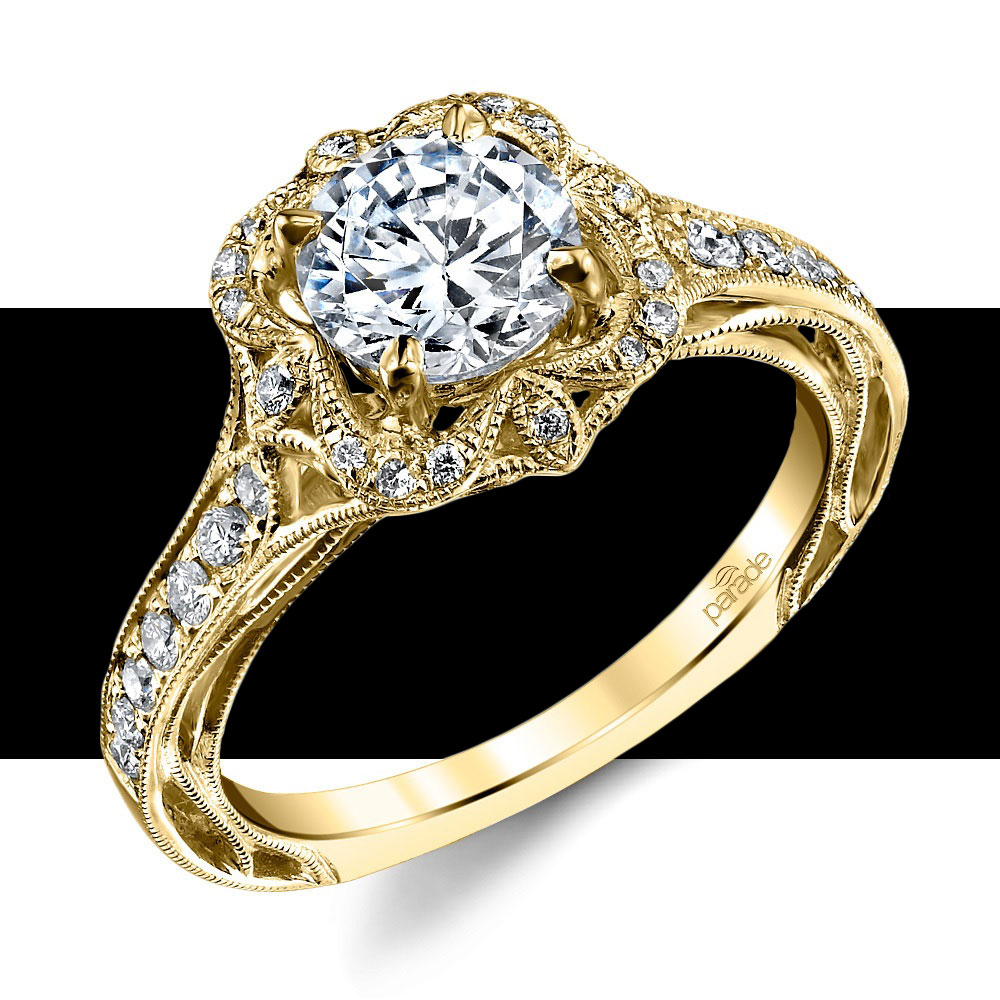 vintage antique lyria bloom halo diamond engagement ring yellow gold
